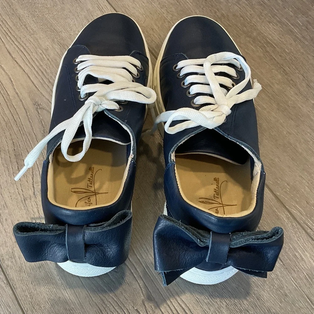 JENNIFER TATTANELLI Blue Leather Athletic Shoes Bow Size EU 36 US 5.5